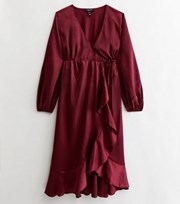 New Look Maternity Burgundy Satin Midi Wrap Dress